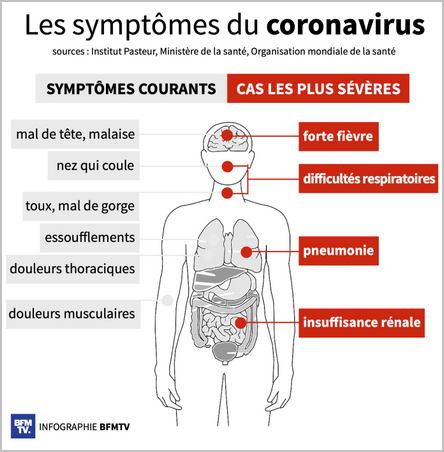 infographie des sympt&ocirc;mes du covid-19