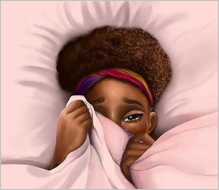 dessin femme déçue pleure dans son lit