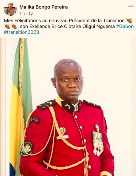 Malika Bongo félicite Brice Oligui Nguema sur Twitter